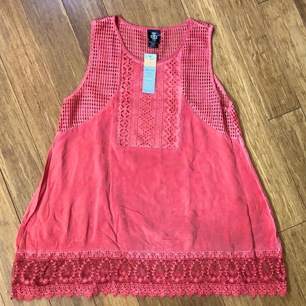 NEW AGNES & DORA Burnt Orange Eyelet Tank Sz S
